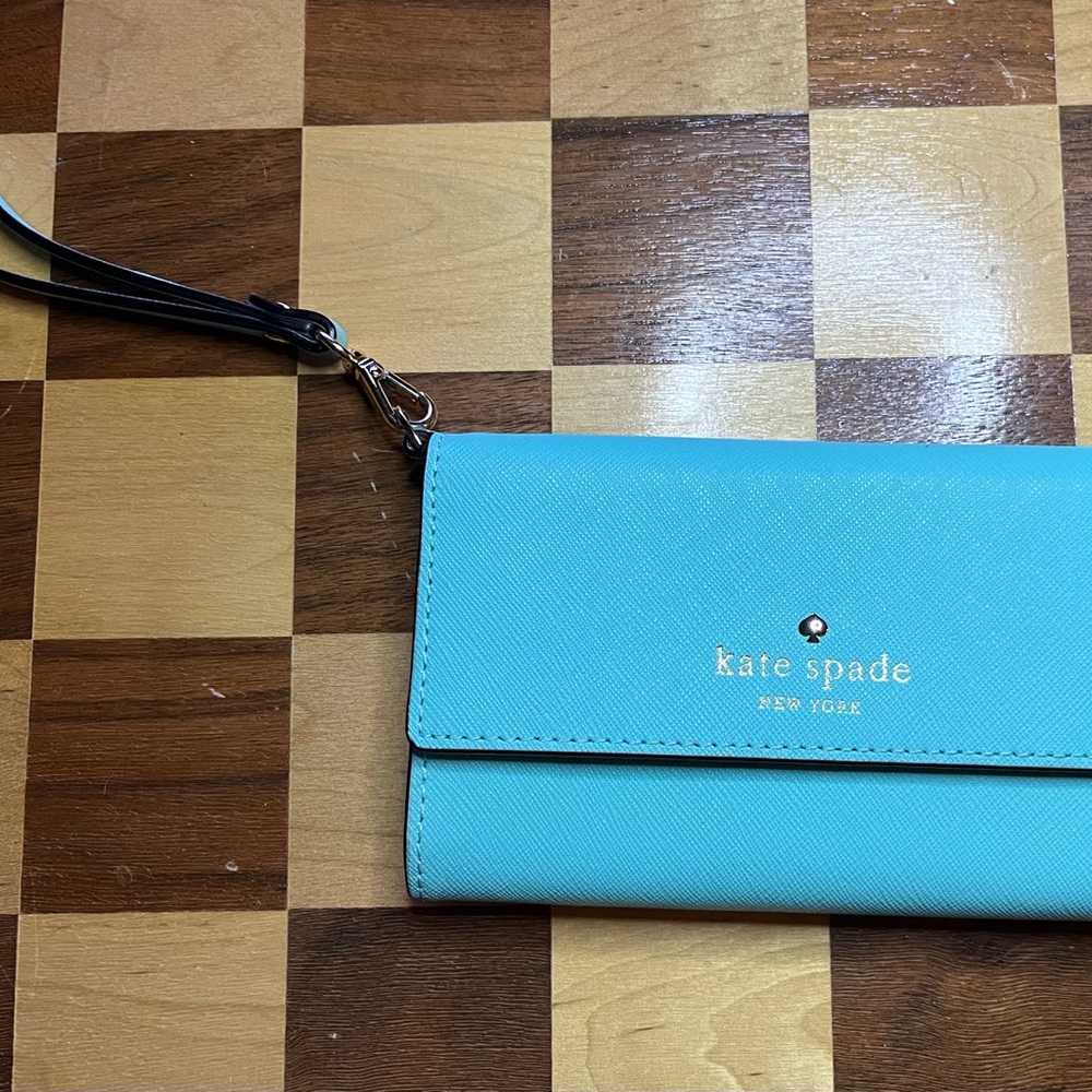Kate Spade Turquoise TriFold Wristlet with Strap